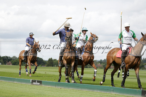 Burningfold (blue) v Wairakei Pastoral (green) in the Ruins Cup Final on Sunday 04 August 2013.