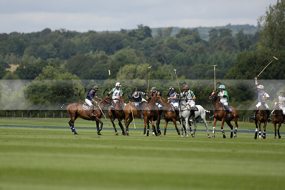 Burningfold (blue) v Wairakei Pastoral (green) in the Ruins Cup Final on Sunday 04 August 2013.