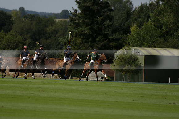 Maiz Dulce (green) v River (blue) in a Uber Polo Midsummer 12 goal polo match on Wednesday 21 August 2013 at Cowdray park Polo Club on Ambersham 2.  www.polopictures.co.uk
