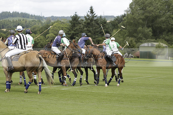 Burningfold (blue) v Wairakei Pastoral (green) in the Ruins Cup Final on Sunday 04 August 2013.