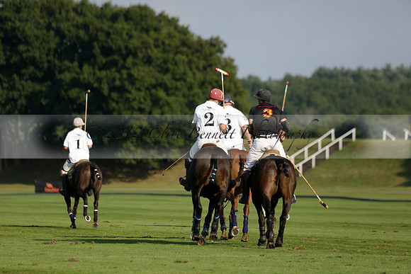 Pluma Negra (white) v Shoreline (black) in the Brecknock Cup Subsidiary final polo match played on Sunday 25 August 2013 at Cowdray Park Polo Club on Ambersham 1. 2013.10.12 www.polopictures.co.uk
