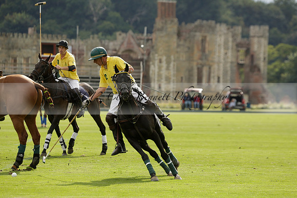 La Tremenda (lilac) v Maiz Dulce (yellow) in a Brecknock Cup polo match played on Lawns 1 at the Cowdray Park Polo Club on Tuesday 13 August 2013