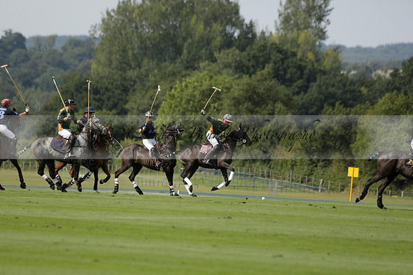 Maiz Dulce (green) v River (blue) in a Uber Polo Midsummer 12 goal polo match on Wednesday 21 August 2013 at Cowdray park Polo Club on Ambersham 2.  www.polopictures.co.uk
