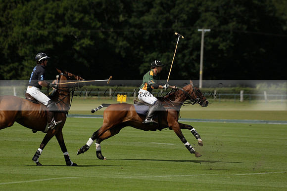 Maiz Dulce (green) v River (blue) in a Uber Polo Midsummer 12 goal polo match on Wednesday 21 August 2013 at Cowdray park Polo Club on Ambersham 2.  www.polopictures.co.uk