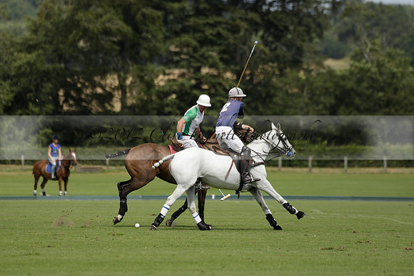 Burningfold (blue) v Wairakei Pastoral (green) in the Ruins Cup Final on Sunday 04 August 2013.
