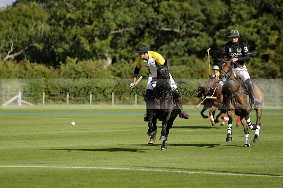 Aryana (black) v Shoreline (yellow) in a Farewell Cup polo match played on Ambersham 5 at Cowdray Park Polo Club on Wednesday 18 September 2013. www.polopictures.co.uk