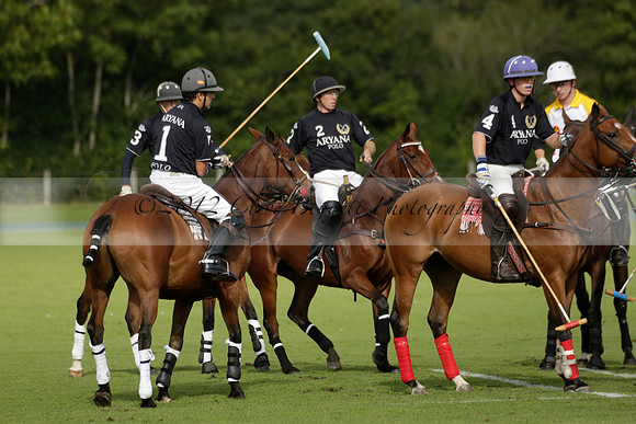 Aryana (black) v Shoreline (yellow) in a Farewell Cup polo match played on Ambersham 5 at Cowdray Park Polo Club on Wednesday 18 September 2013. www.polopictures.co.uk