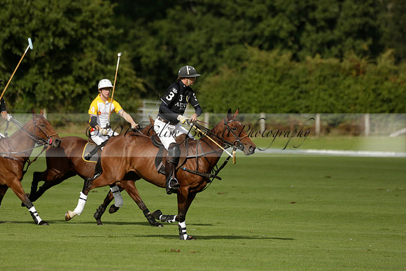 Aryana (black) v Shoreline (yellow) in a Farewell Cup polo match played on Ambersham 5 at Cowdray Park Polo Club on Wednesday 18 September 2013. www.polopictures.co.uk