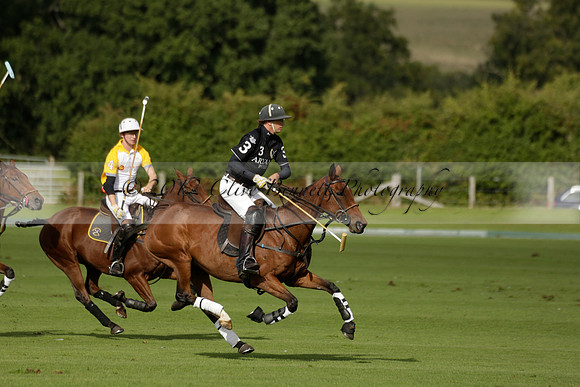 Aryana (black) v Shoreline (yellow) in a Farewell Cup polo match played on Ambersham 5 at Cowdray Park Polo Club on Wednesday 18 September 2013. www.polopictures.co.uk
