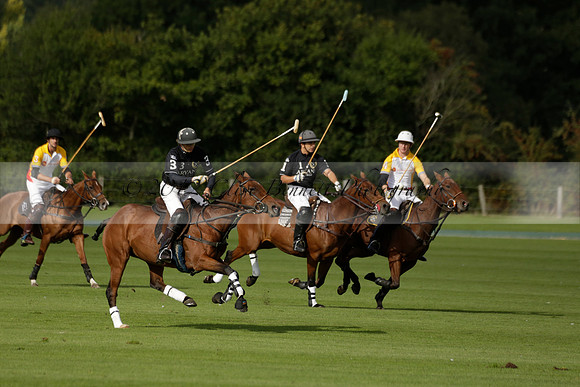 Aryana (black) v Shoreline (yellow) in a Farewell Cup polo match played on Ambersham 5 at Cowdray Park Polo Club on Wednesday 18 September 2013. www.polopictures.co.uk