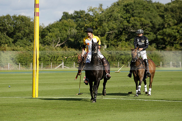 Aryana (black) v Shoreline (yellow) in a Farewell Cup polo match played on Ambersham 5 at Cowdray Park Polo Club on Wednesday 18 September 2013. www.polopictures.co.uk