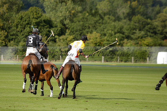 Aryana (black) v Shoreline (yellow) in a Farewell Cup polo match played on Ambersham 5 at Cowdray Park Polo Club on Wednesday 18 September 2013. www.polopictures.co.uk