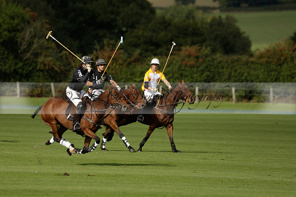Aryana (black) v Shoreline (yellow) in a Farewell Cup polo match played on Ambersham 5 at Cowdray Park Polo Club on Wednesday 18 September 2013. www.polopictures.co.uk