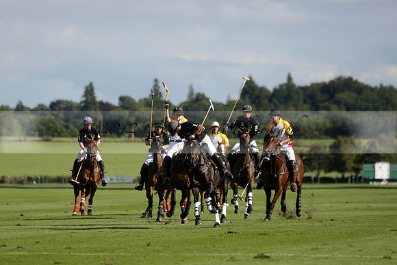 Aryana (black) v Shoreline (yellow) in a Farewell Cup polo match played on Ambersham 5 at Cowdray Park Polo Club on Wednesday 18 September 2013. www.polopictures.co.uk
