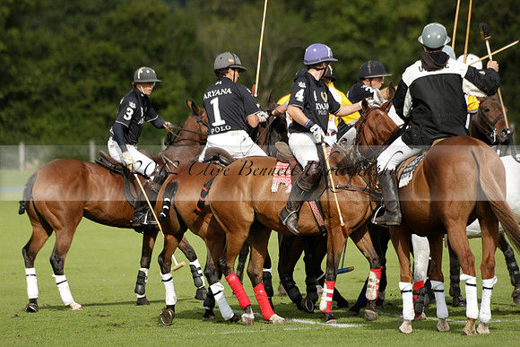 Aryana (black) v Shoreline (yellow) in a Farewell Cup polo match played on Ambersham 5 at Cowdray Park Polo Club on Wednesday 18 September 2013. www.polopictures.co.uk
