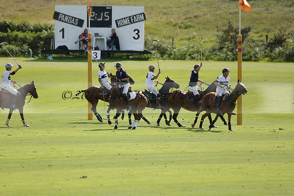 Pandas (white) v Home Farm (navy) in a Park House West Sussex Cup Polo match on Brooksfield at Cowdray Park Polo Club on Friday 30 August 2013. 2013.08.30 www.polopictures.co.uk