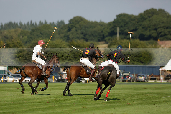 Pluma Negra (white) v Shoreline (black) in the Brecknock Cup Subsidiary final polo match played on Sunday 25 August 2013 at Cowdray Park Polo Club on Ambersham 1. 2013.10.12 www.polopictures.co.uk