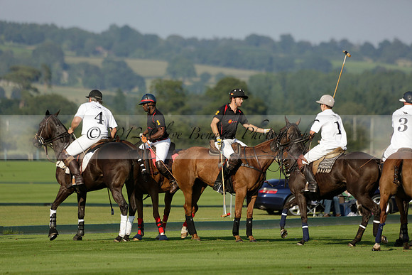 Pluma Negra (white) v Shoreline (black) in the Brecknock Cup Subsidiary final polo match played on Sunday 25 August 2013 at Cowdray Park Polo Club on Ambersham 1. 2013.10.12 www.polopictures.co.uk