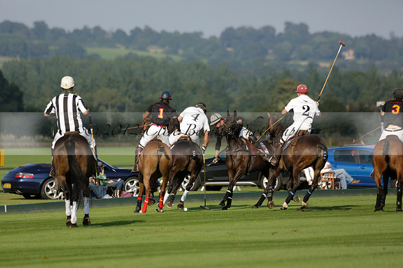 Pluma Negra (white) v Shoreline (black) in the Brecknock Cup Subsidiary final polo match played on Sunday 25 August 2013 at Cowdray Park Polo Club on Ambersham 1. 2013.10.12 www.polopictures.co.uk