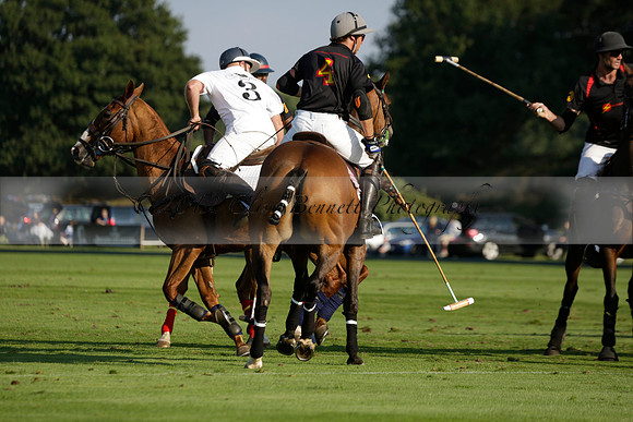 Pluma Negra (white) v Shoreline (black) in the Brecknock Cup Subsidiary final polo match played on Sunday 25 August 2013 at Cowdray Park Polo Club on Ambersham 1. 2013.10.12 www.polopictures.co.uk