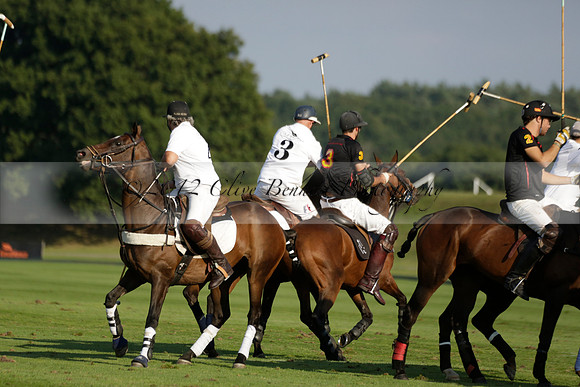Pluma Negra (white) v Shoreline (black) in the Brecknock Cup Subsidiary final polo match played on Sunday 25 August 2013 at Cowdray Park Polo Club on Ambersham 1. 2013.10.12 www.polopictures.co.uk