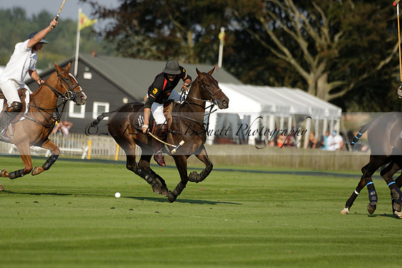 Pluma Negra (white) v Shoreline (black) in the Brecknock Cup Subsidiary final polo match played on Sunday 25 August 2013 at Cowdray Park Polo Club on Ambersham 1. 2013.10.12 www.polopictures.co.uk