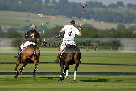 Pluma Negra (white) v Shoreline (black) in the Brecknock Cup Subsidiary final polo match played on Sunday 25 August 2013 at Cowdray Park Polo Club on Ambersham 1. 2013.10.12 www.polopictures.co.uk