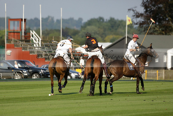 Pluma Negra (white) v Shoreline (black) in the Brecknock Cup Subsidiary final polo match played on Sunday 25 August 2013 at Cowdray Park Polo Club on Ambersham 1. 2013.10.12 www.polopictures.co.uk