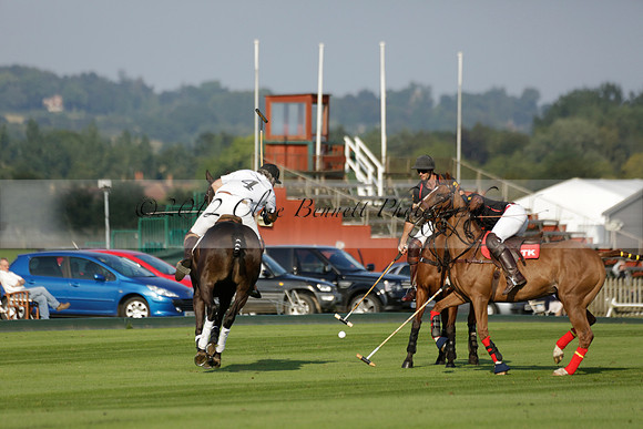 Pluma Negra (white) v Shoreline (black) in the Brecknock Cup Subsidiary final polo match played on Sunday 25 August 2013 at Cowdray Park Polo Club on Ambersham 1. 2013.10.12 www.polopictures.co.uk
