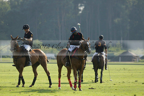 Pluma Negra (white) v Shoreline (black) in the Brecknock Cup Subsidiary final polo match played on Sunday 25 August 2013 at Cowdray Park Polo Club on Ambersham 1. 2013.10.12 www.polopictures.co.uk