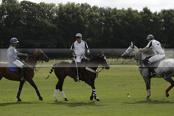 Combe Place (blue) v Silver Fox (white) in a Park House West Sussex Cup Polo match on Ambersham 1 at Cowdray Park Polo Club on Friday 30 August 2013. 2013.08.30 www.polopictures.co.uk