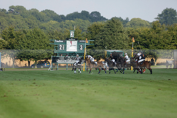 Pluma Negra (white) v Shoreline (black) in the Brecknock Cup Subsidiary final polo match played on Sunday 25 August 2013 at Cowdray Park Polo Club on Ambersham 1. 2013.10.12 www.polopictures.co.uk