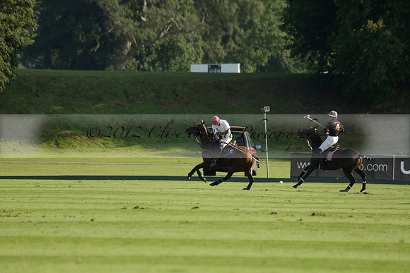 Pluma Negra (white) v Shoreline (black) in the Brecknock Cup Subsidiary final polo match played on Sunday 25 August 2013 at Cowdray Park Polo Club on Ambersham 1. 2013.10.12 www.polopictures.co.uk