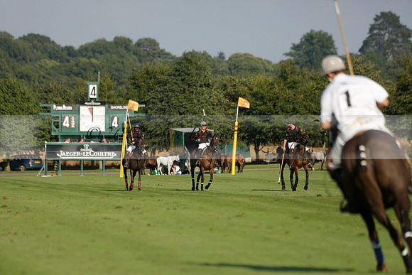 Pluma Negra (white) v Shoreline (black) in the Brecknock Cup Subsidiary final polo match played on Sunday 25 August 2013 at Cowdray Park Polo Club on Ambersham 1. 2013.10.12 www.polopictures.co.uk