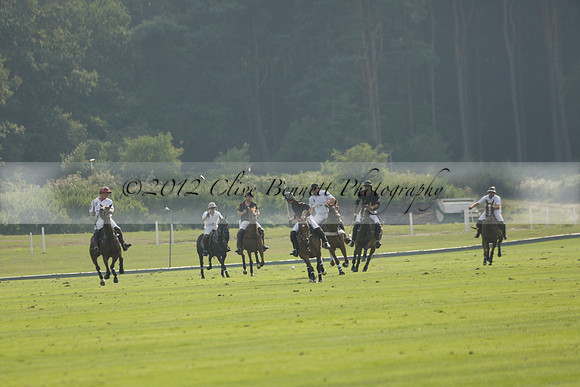 Pluma Negra (white) v Shoreline (black) in the Brecknock Cup Subsidiary final polo match played on Sunday 25 August 2013 at Cowdray Park Polo Club on Ambersham 1. 2013.10.12 www.polopictures.co.uk