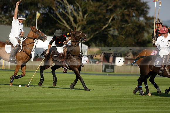Pluma Negra (white) v Shoreline (black) in the Brecknock Cup Subsidiary final polo match played on Sunday 25 August 2013 at Cowdray Park Polo Club on Ambersham 1. 2013.10.12 www.polopictures.co.uk