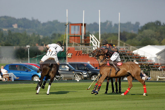 Pluma Negra (white) v Shoreline (black) in the Brecknock Cup Subsidiary final polo match played on Sunday 25 August 2013 at Cowdray Park Polo Club on Ambersham 1. 2013.10.12 www.polopictures.co.uk